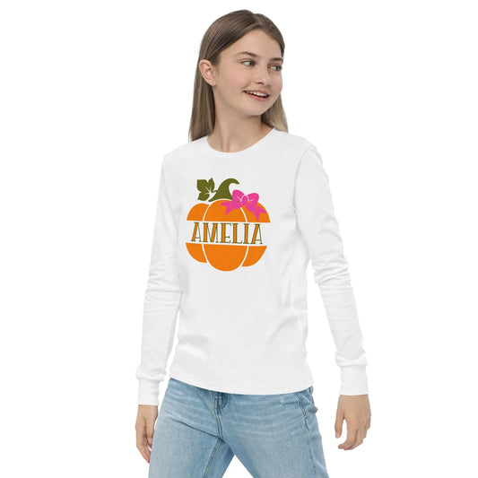 Pumpkin Name Youth Long Sleeve tee - Girls Amazing Faith Designs