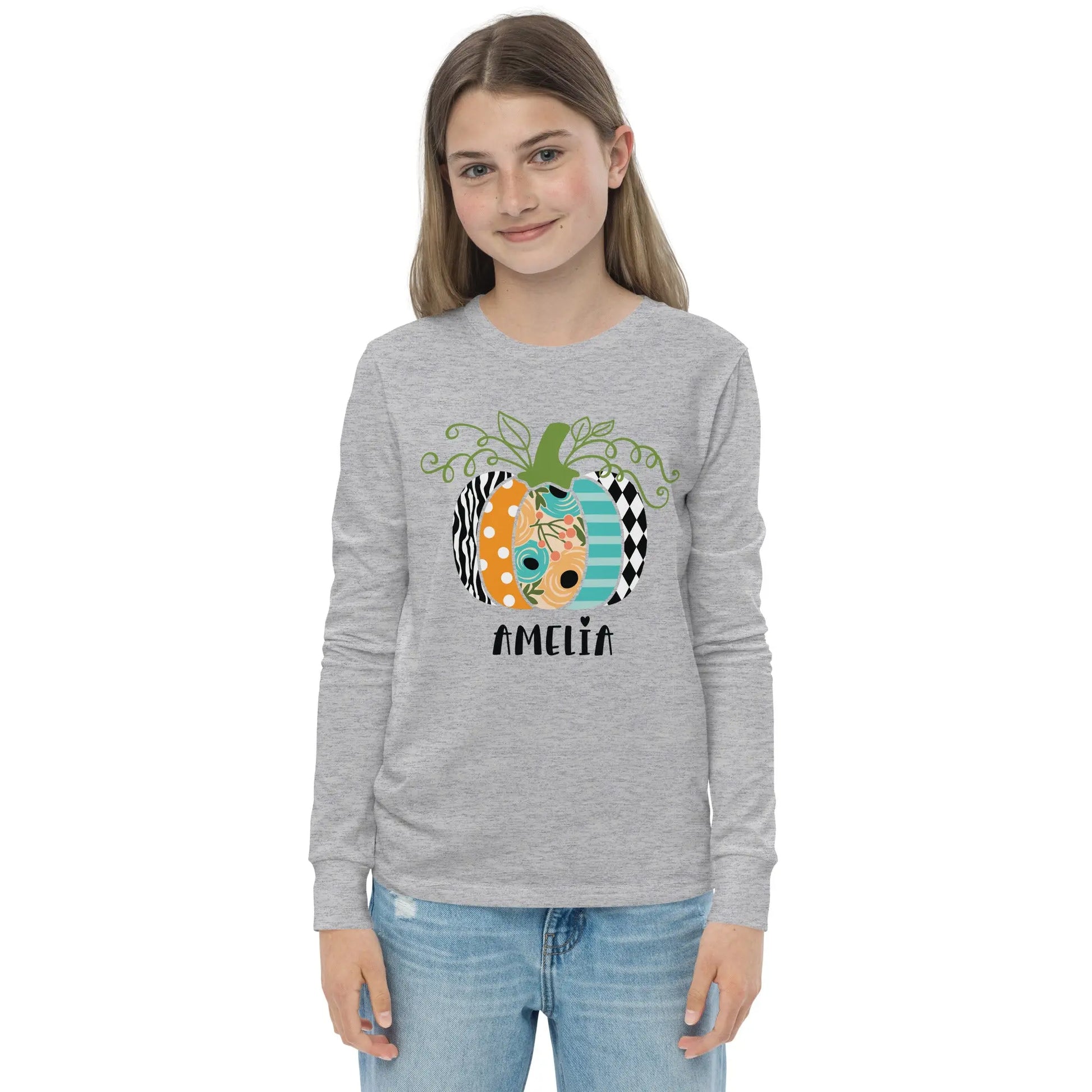 Pumpkin Personalized Youth long sleeve tee Printful