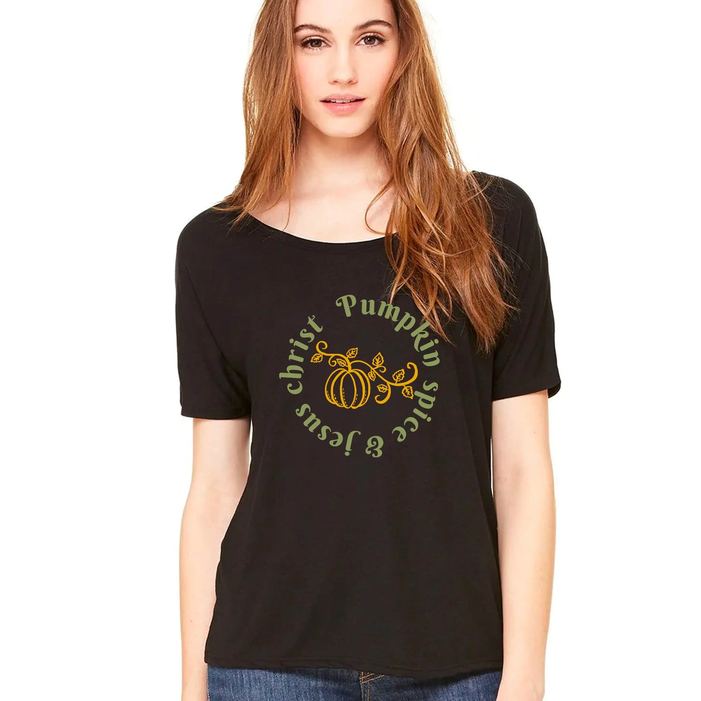 Pumpkin Spice and Jesus Christ Womens Flowy T-Shirt SPOD