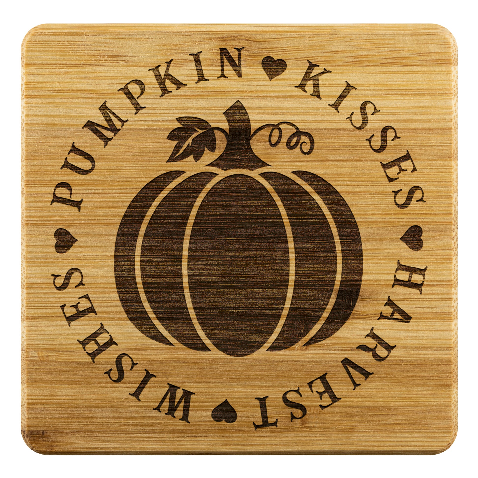 Pumpkin Wishes Harvest Kisses Bamboo Coasters - Set of 4, Cute Fall Gift, Pumpkin Coasters teelaunch