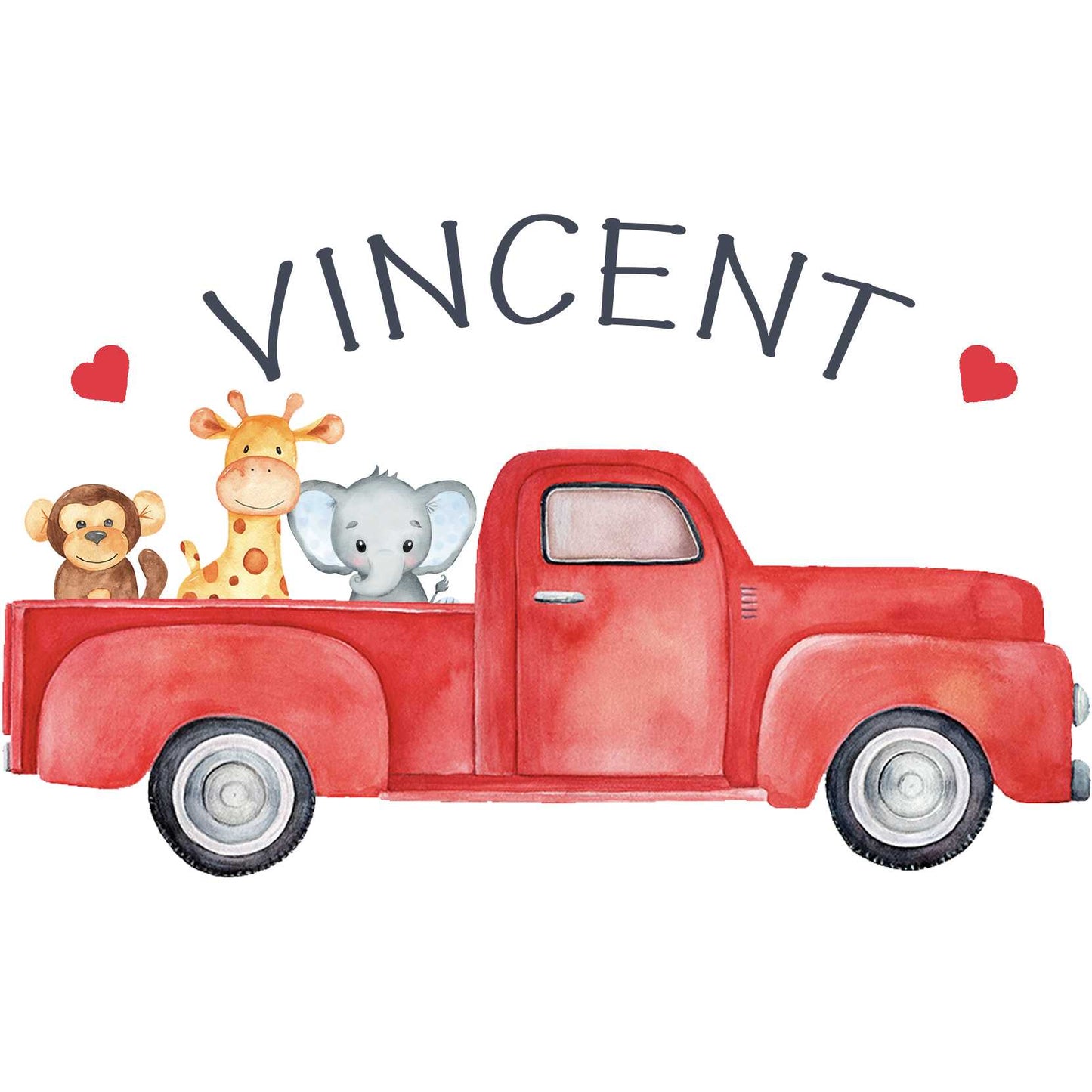 Red Pickup Truck Personalized with Animals Infant Bodysuit Onesie Printify