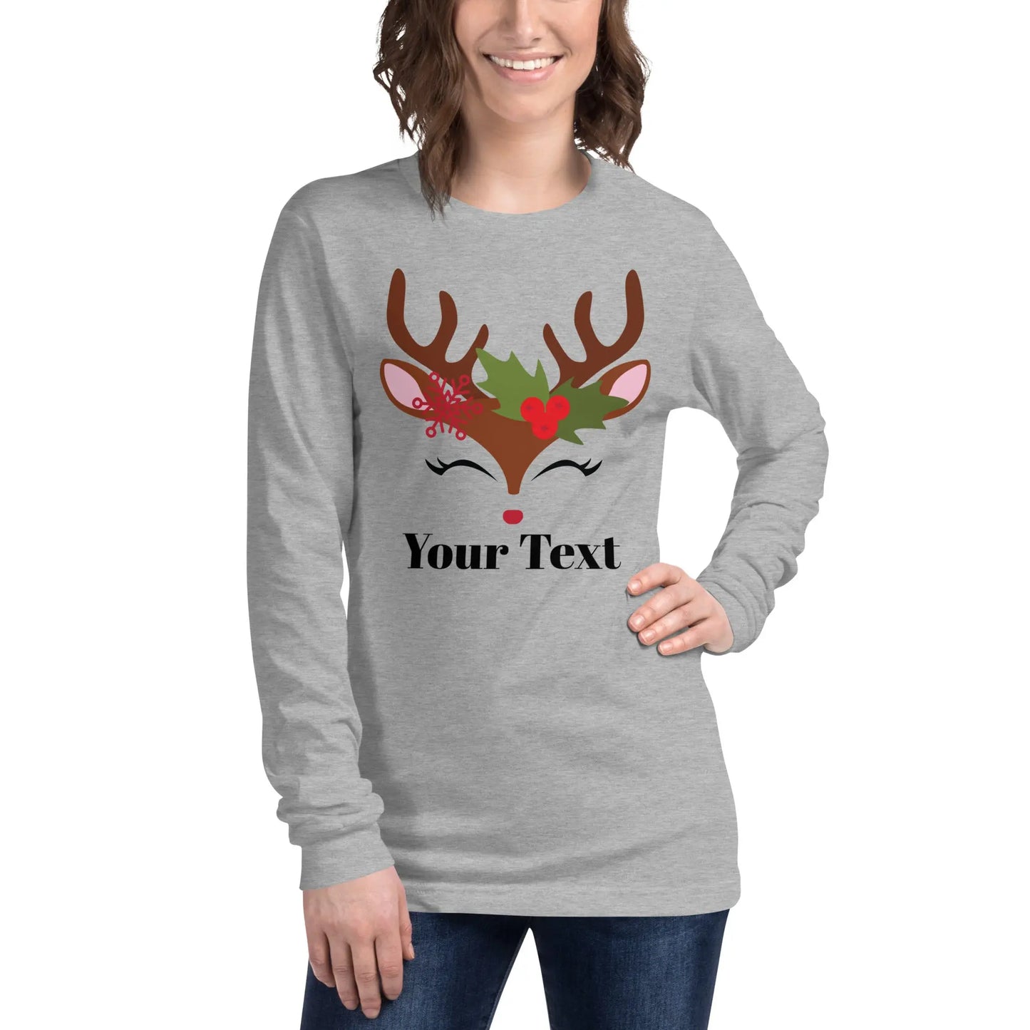 Reindeer Personalized Long Sleeve Tee - Women's Amazing Faith Designs