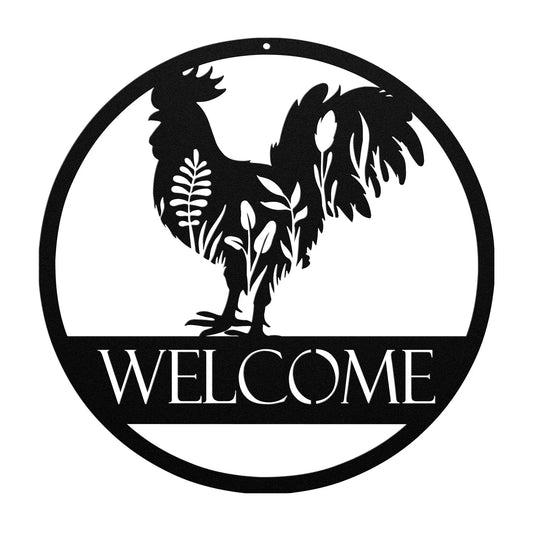 Rooster Chicken Welcome Metal Sign Art Metal Wall Art | Craftsman Metal | Custom Name Sign teelaunch