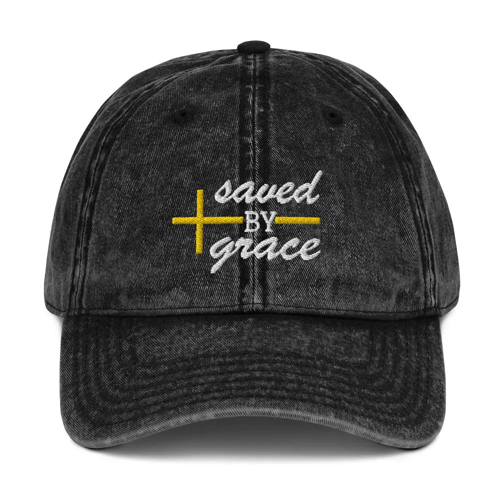 Saved By Grace Vintage Denim Cap Amazing Faith Designs