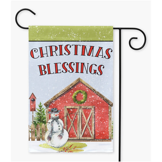 Snowman Barn Christmas Blessings Garden Flag Amazing Faith Designs
