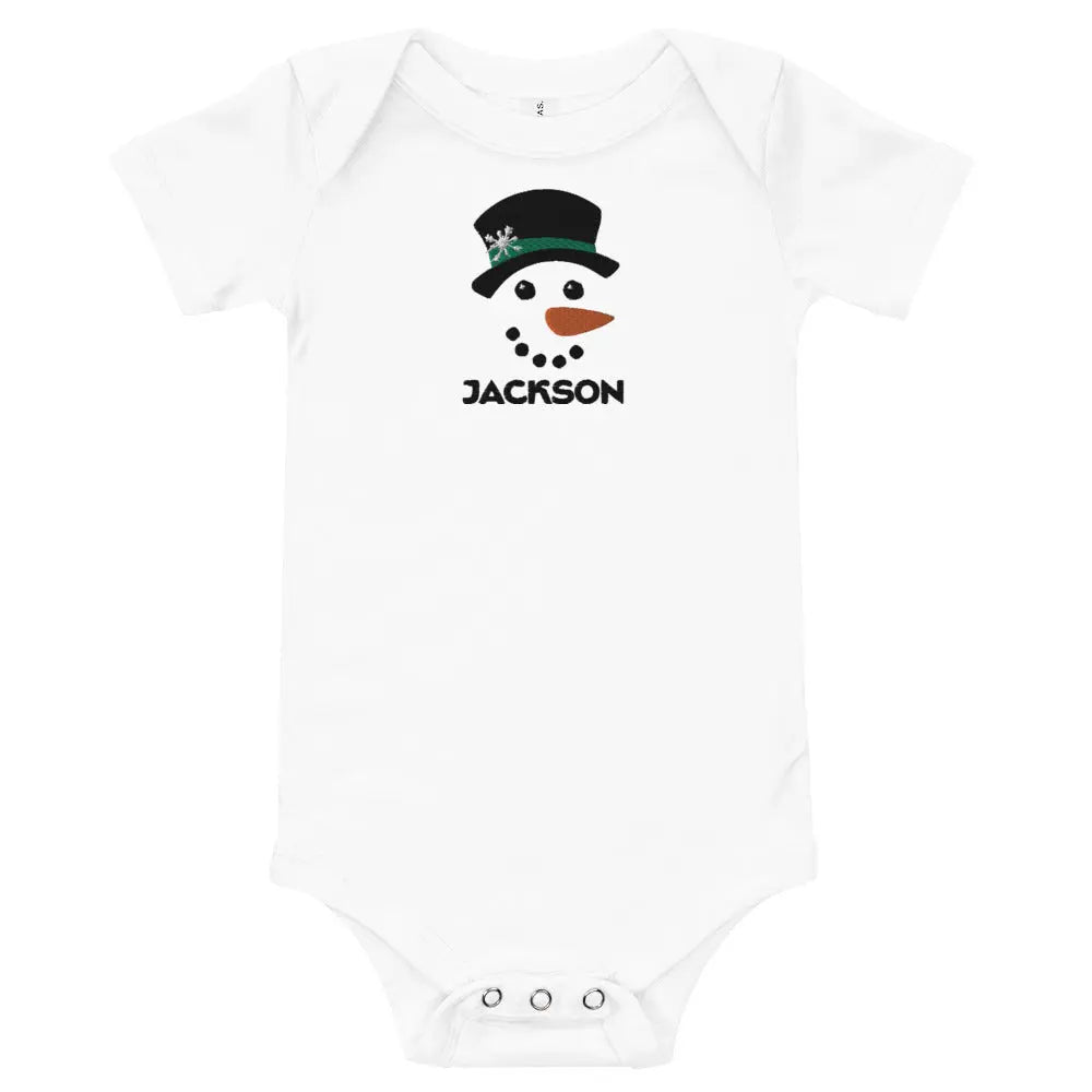 Snowman Boy Personalized Embroidered Baby Onesie, Custom Name Embroidery Amazing Faith Designs