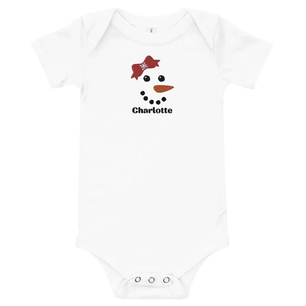 Snowman Girl Personalized Embroidered Baby Onesie, Custom Name Embroidery Amazing Faith Designs