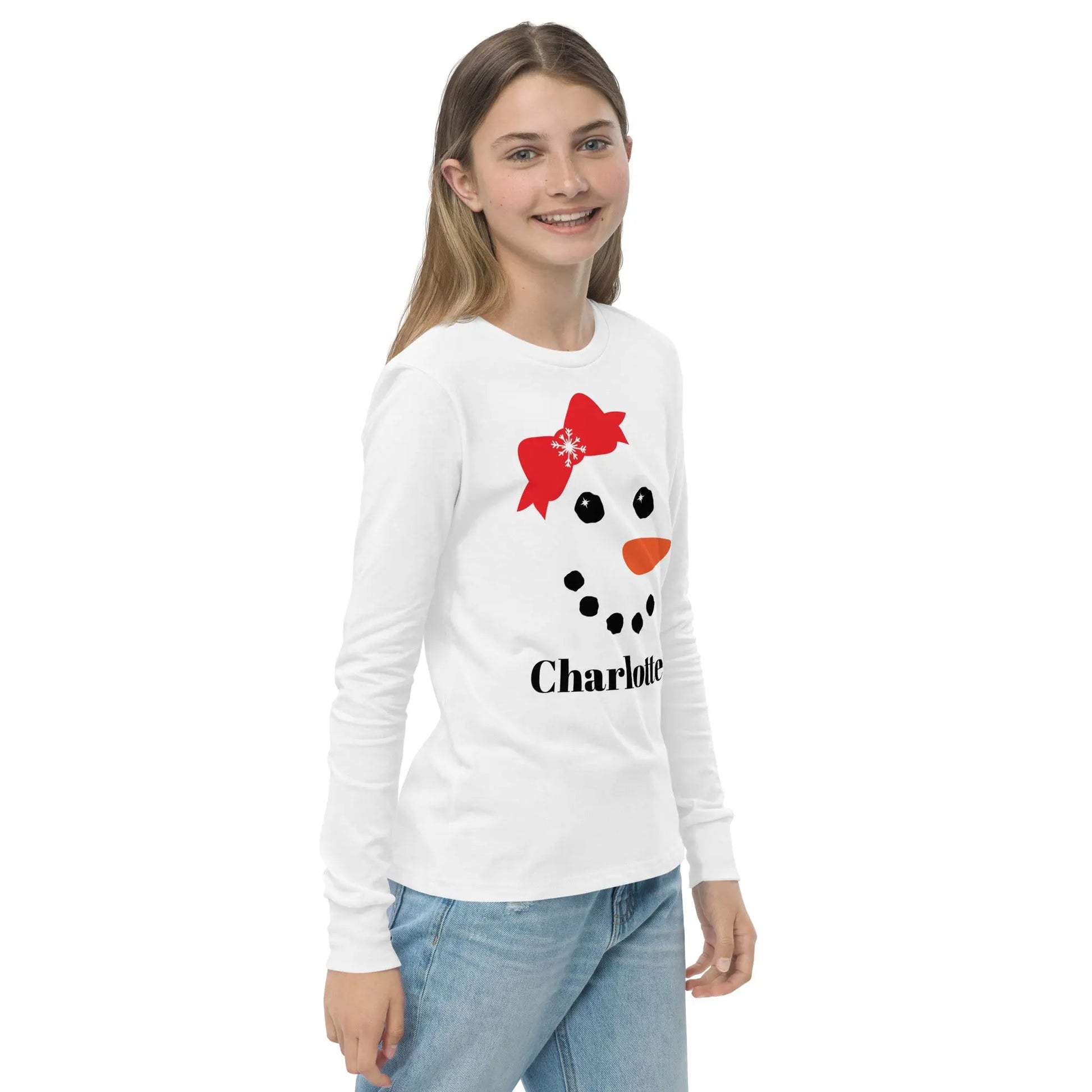 Snowman Personalized Youth Long Sleeve Tee Amazing Faith Designs