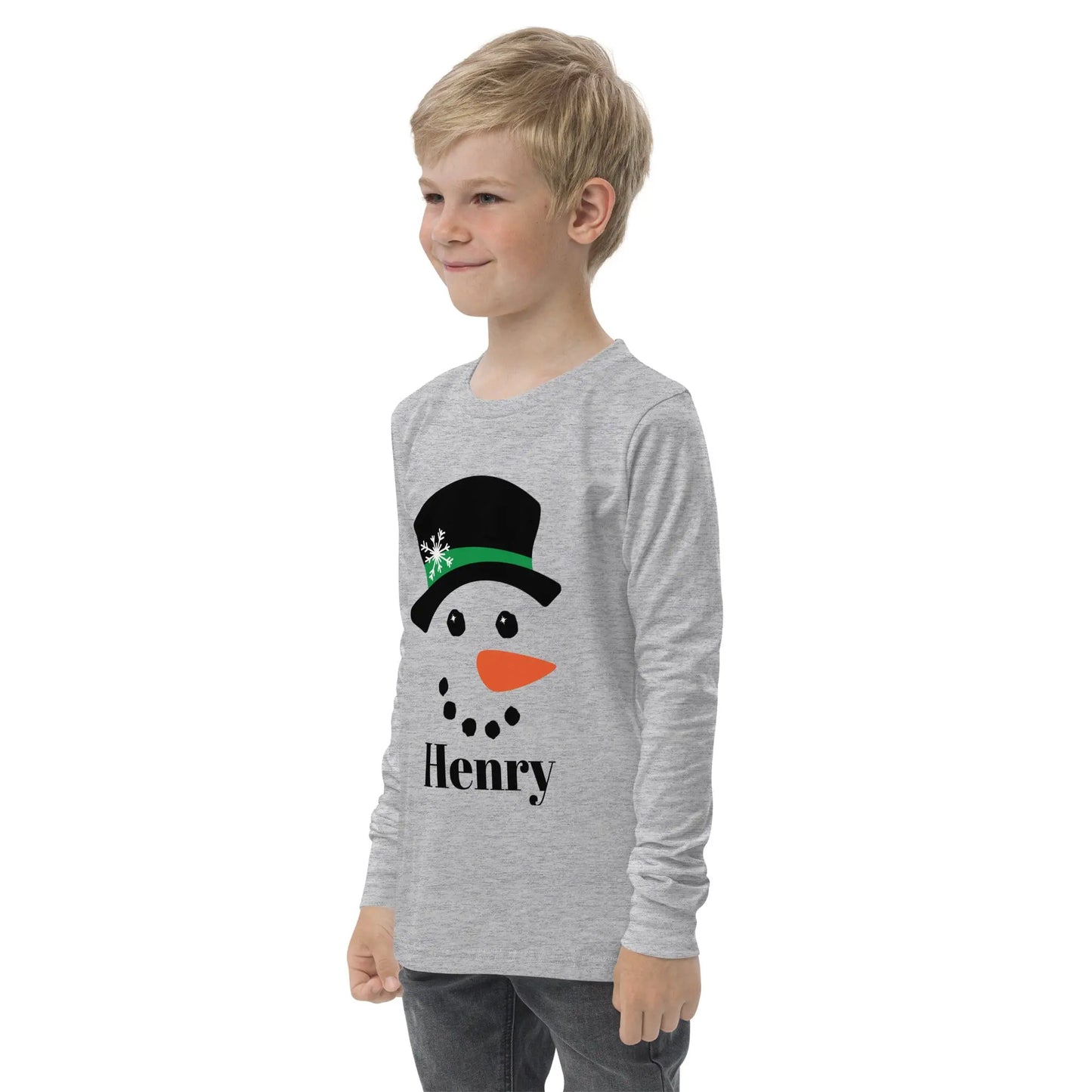 Snowman Personalized Youth long sleeve tee Amazing Faith Designs