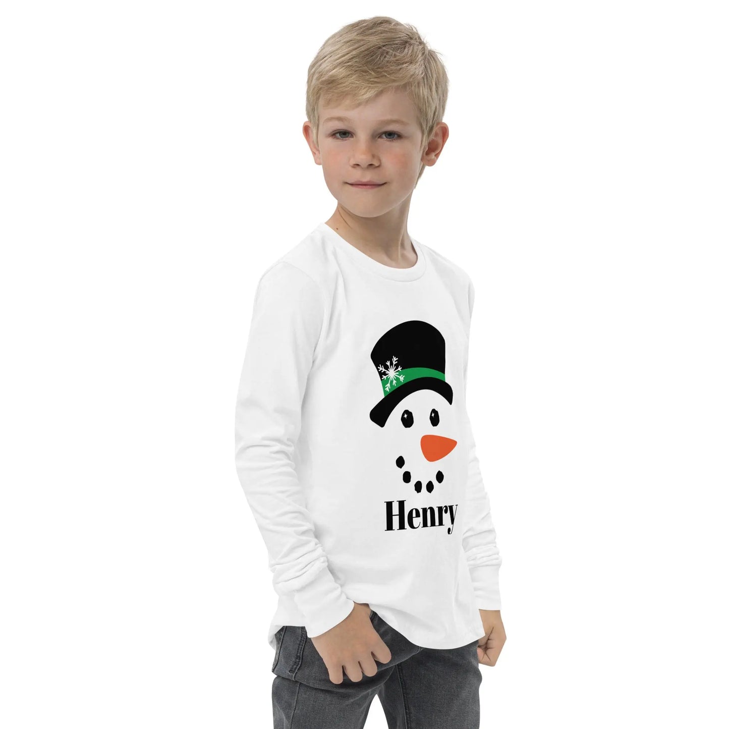 Snowman Personalized Youth long sleeve tee Amazing Faith Designs