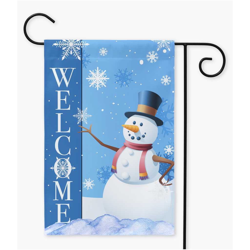 Snowman Welcome Blue Garden Flag, Winter Yard Flag Amazing Faith Designs