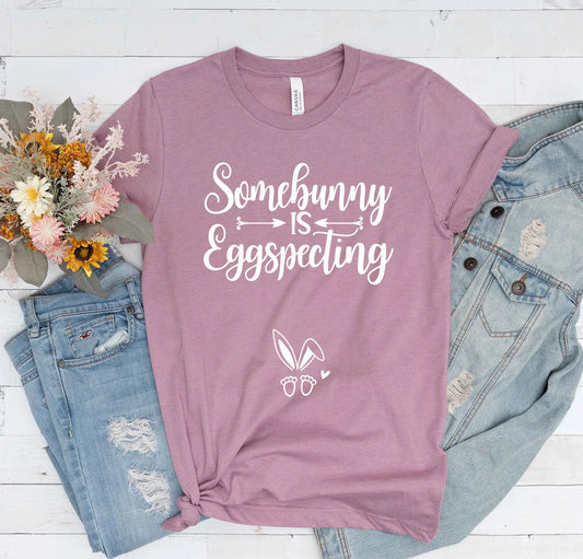 Somebunny is Eggspecting Pregnancy Announcement T-shirt, Easter Maternity Shirt Amazing Faith Designs