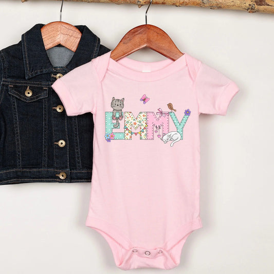Spring Cats Personalized Baby short Onesie Amazing Faith Designs