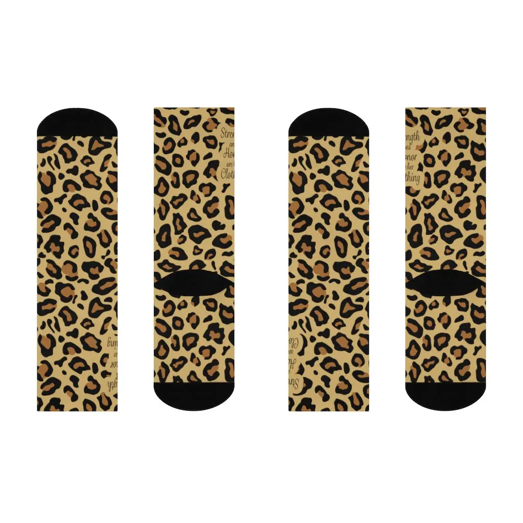 Strength and Honor are her Clothing Christian Socks | Leopard Print Socks Printify