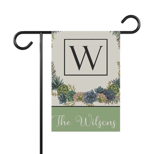 Succulent Flowers Garden Flag | Personalized Monogram Family Name Printify