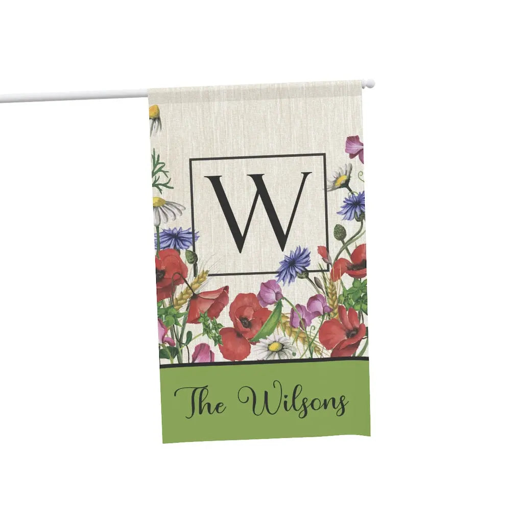 Summer Poppies House Flag Banner | 3 x 5  Personalized Monogram Family Name Printify