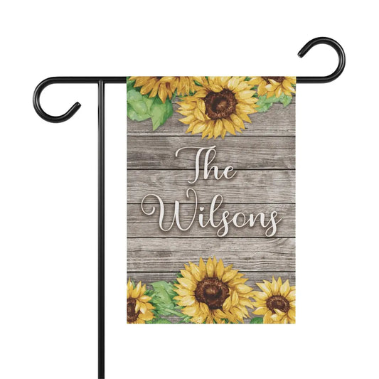 Sunflowers Rustic Family Name Garden Flag - Personalized Printify