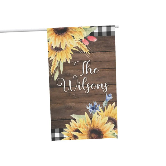 Sunflowers Rustic Family Name House Flag Banner | 3 x 5 - Personalized Printify