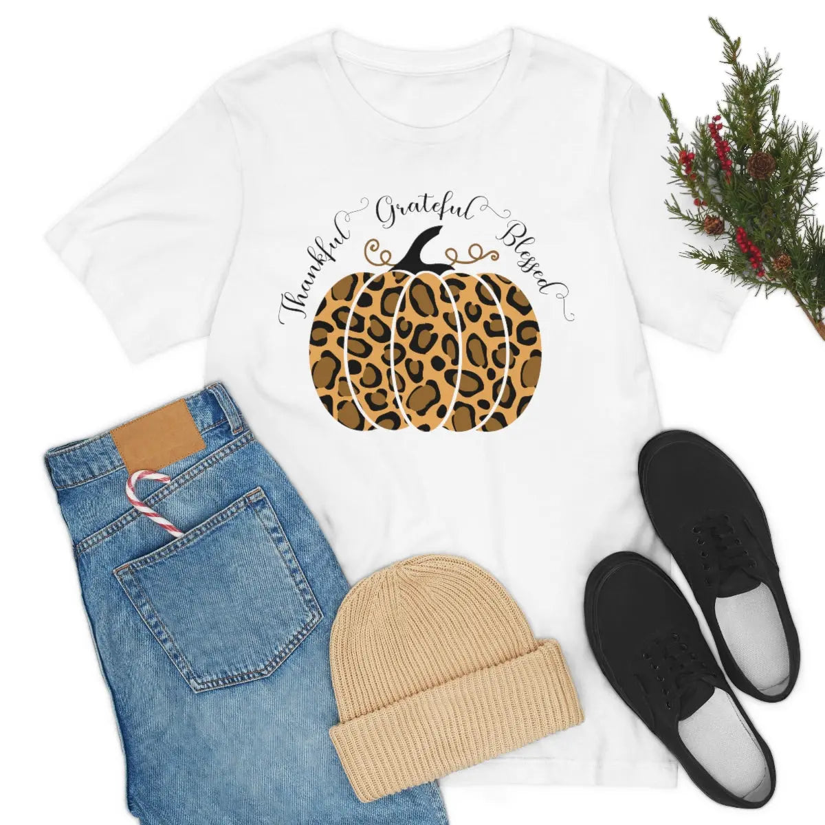 Thankful Grateful Blessed Pumpkin Tee Printify