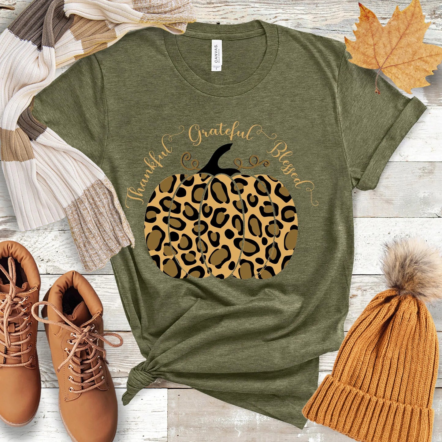 Thankful Grateful Blessed Pumpkin Tee Printify