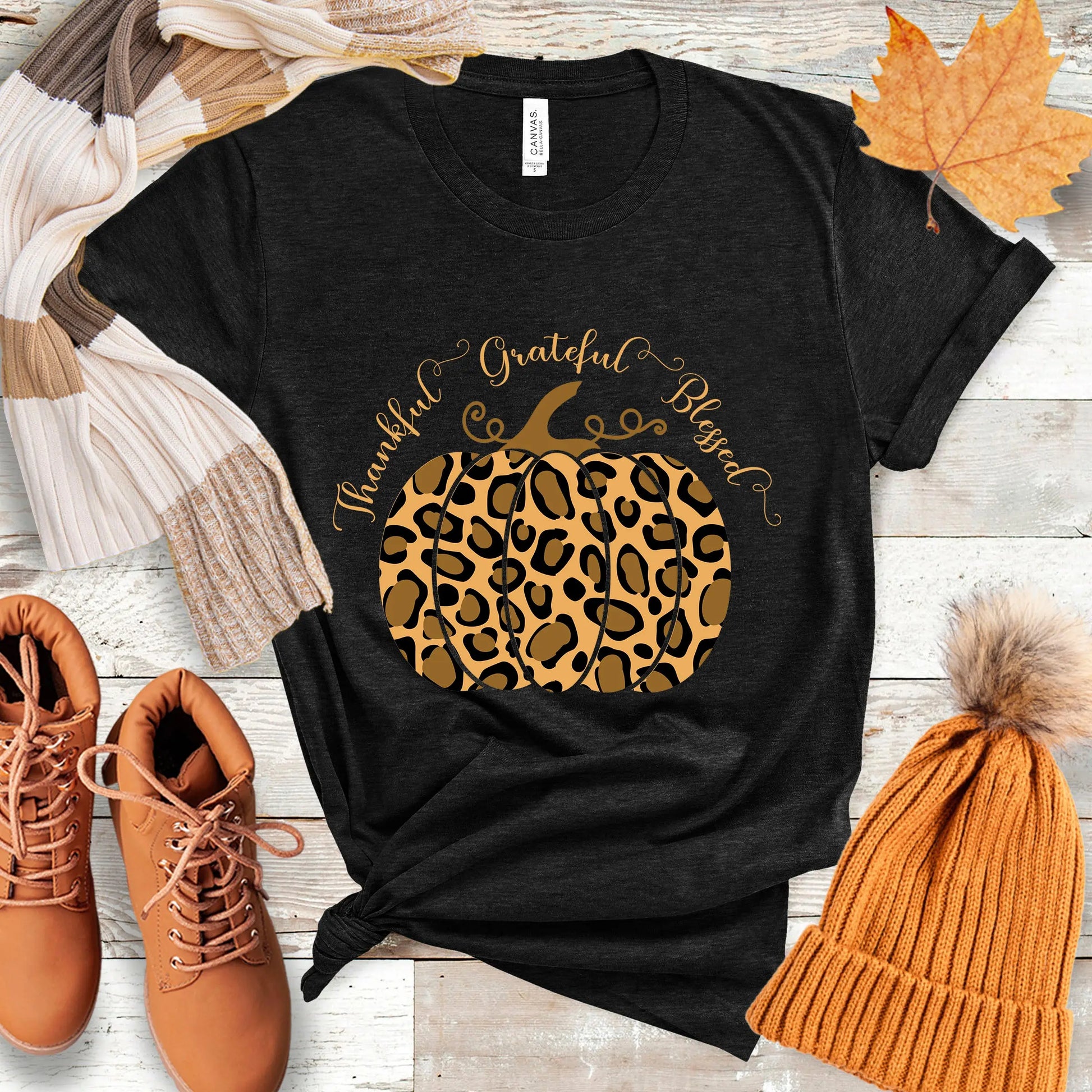 Thankful Grateful Blessed Pumpkin Tee Printify