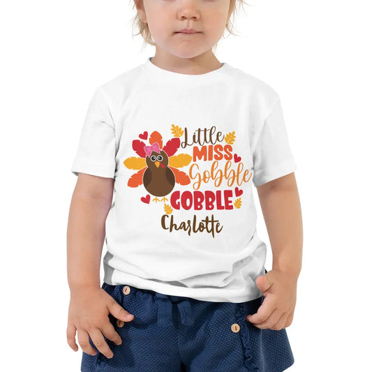 Thanksgiving Toddler Girls Short Sleeve Tee - Little Miss Gobble Gobble, Personalized Amazing Faith Designs