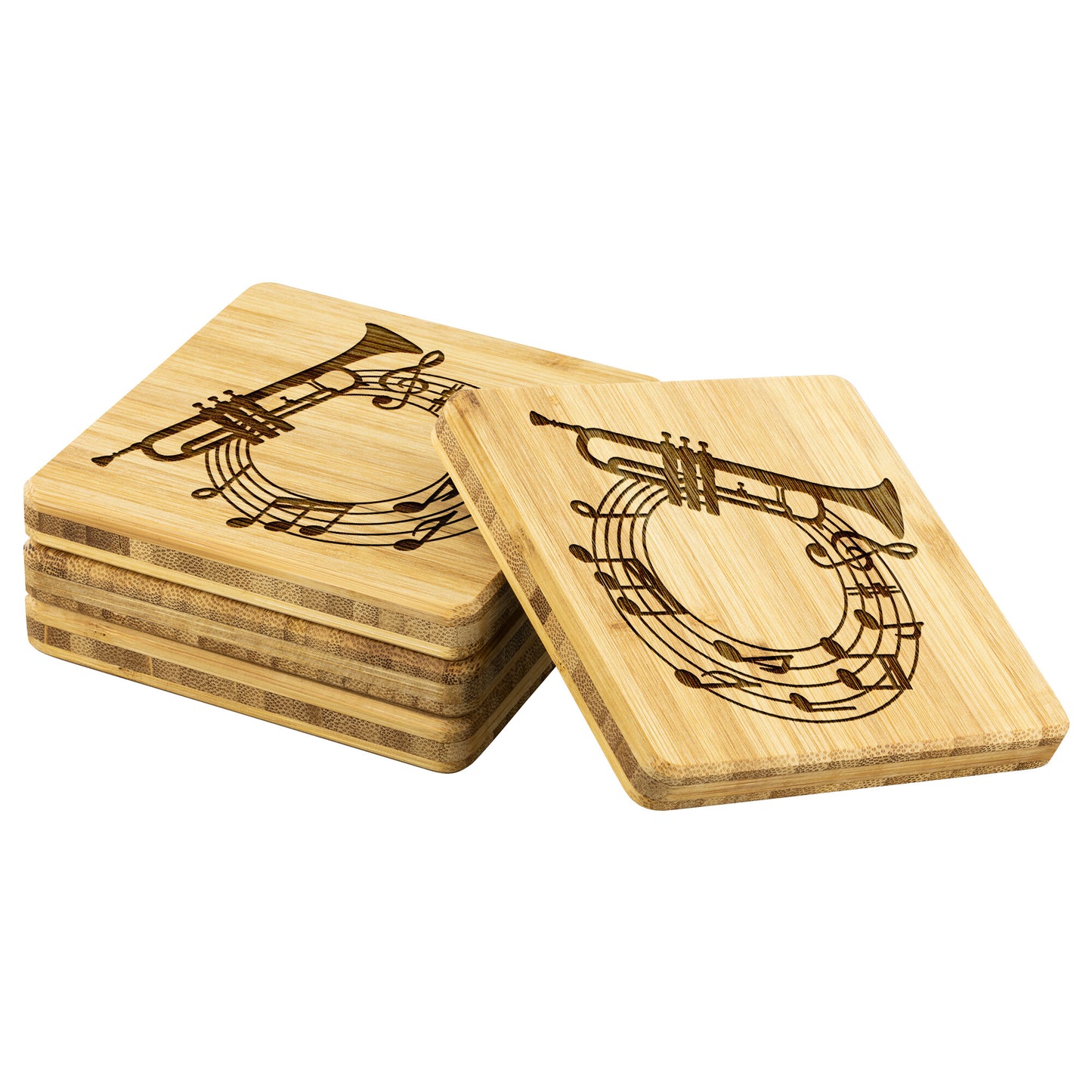Trumpet Music Bamboo Coasters - Set of 4, Gift for Musician, Music Coasters teelaunch