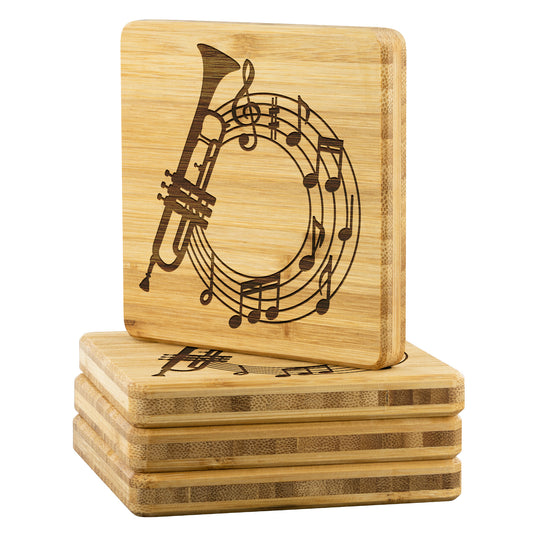 Trumpet Music Bamboo Coasters - Set of 4, Gift for Musician, Music Coasters teelaunch