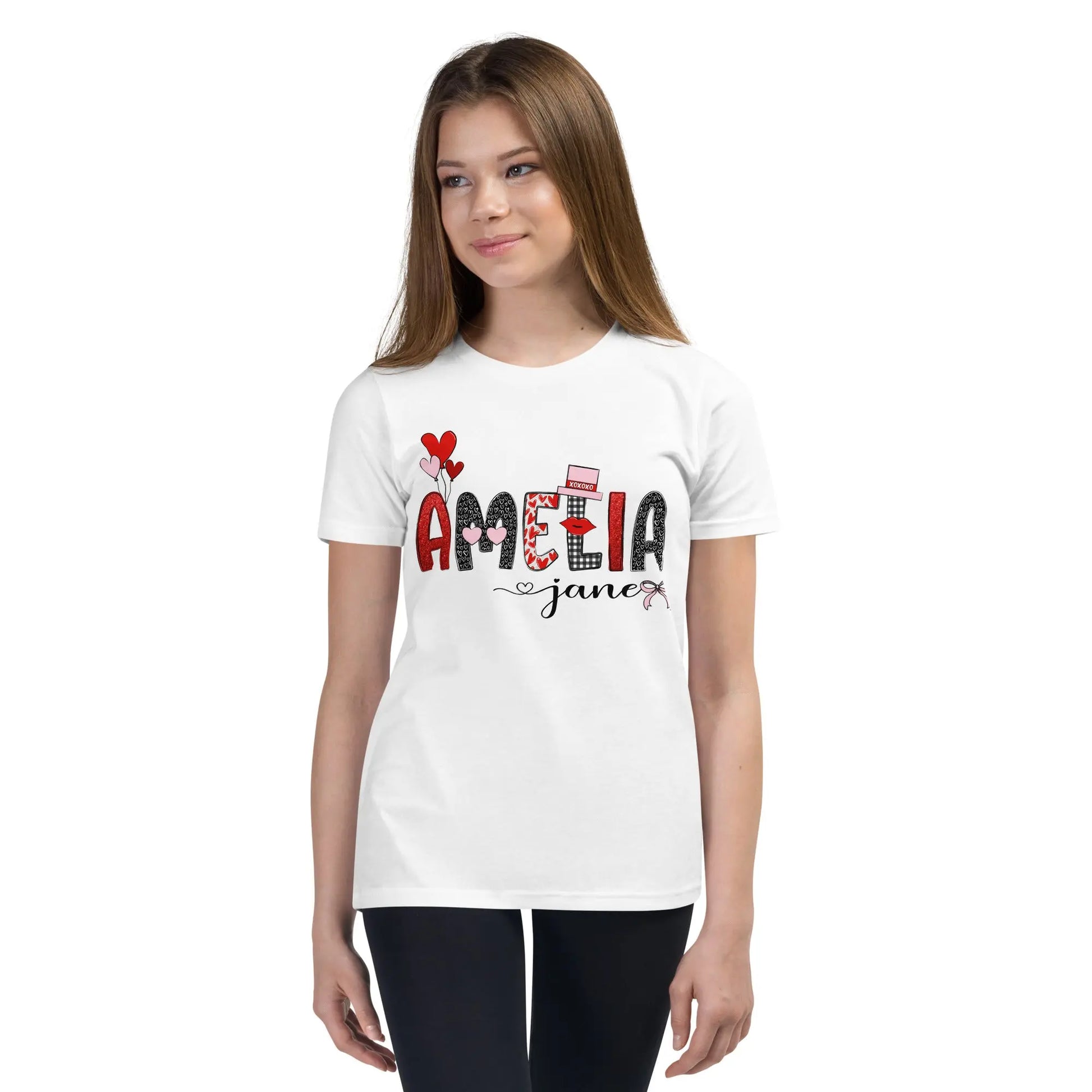 Valentine's Day Girl's Personalized Youth Short Sleeve T-Shirt Amazing Faith Designs