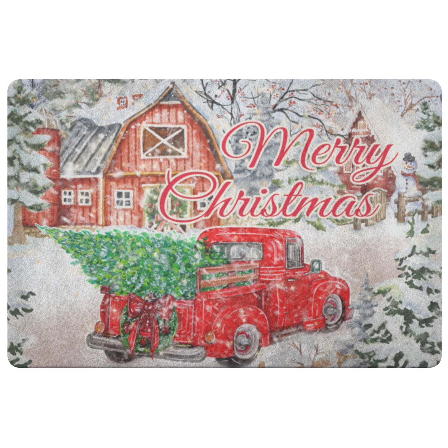 Red Truck Christmas Door Mat - Amazing Faith Designs