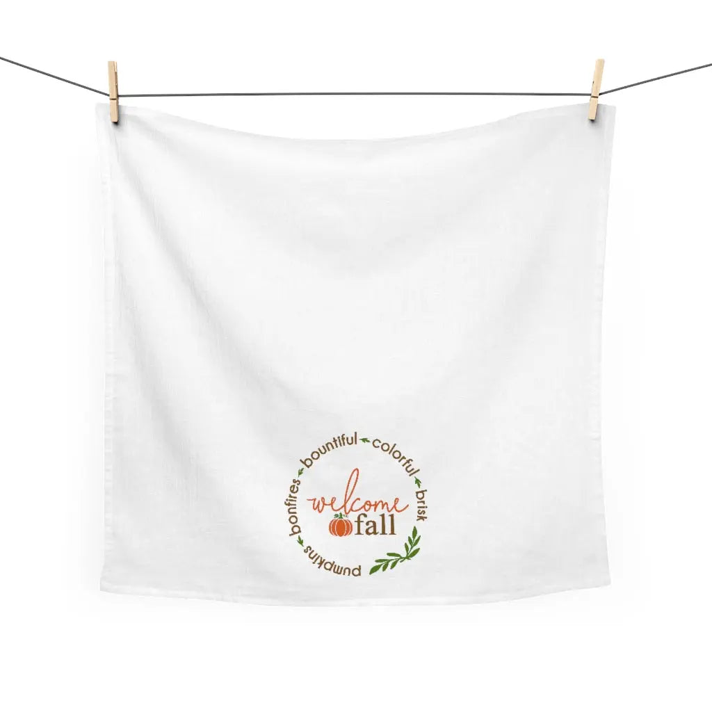 Welcome Fall Tea Towel, Fall Kitchen Towel, Farmhouse, October, Pumpkin Dish Towel, Cute Autumn Kitchen Towel Printify