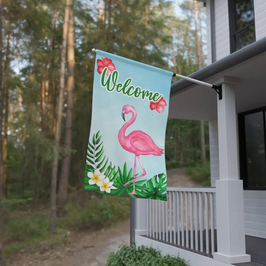 Welcome Flamingo Tropical House Flag Banner | 3 x 5 Printify