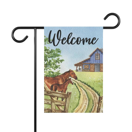 Welcome Horse Farm Garden Flag Printify