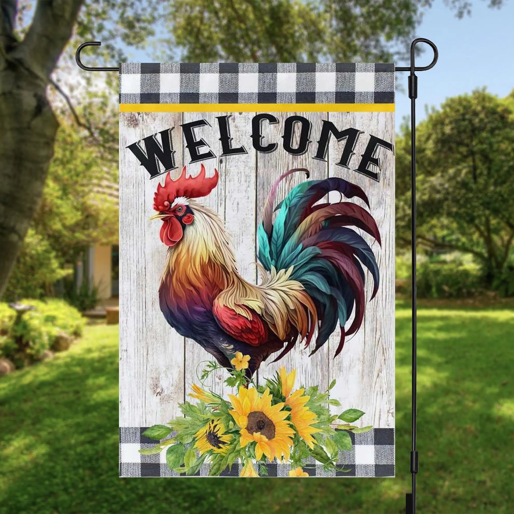 Welcome Rooster Garden Flag Amazing Faith Designs
