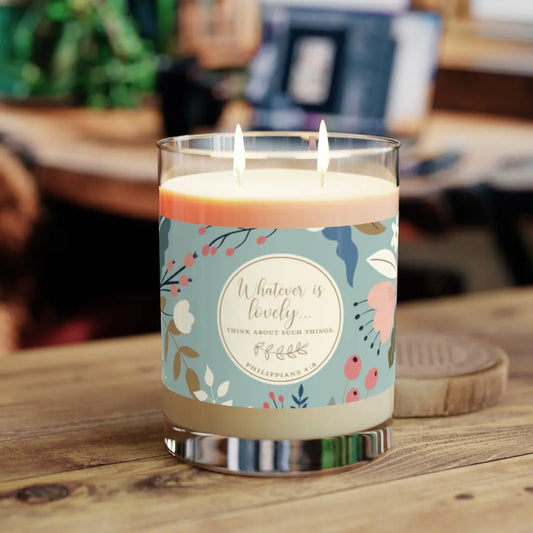 Whatever Is Lovely Floral Scripture Premium Scented Candle - Full Glass, 11oz Printify