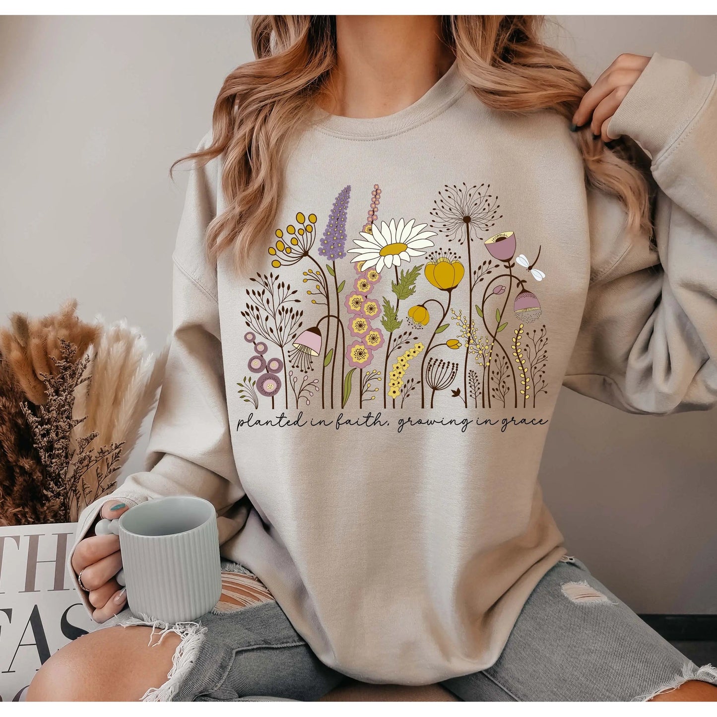 Wildflower Sweatshirt - Planted in Faith, Growing in Grace teelaunch