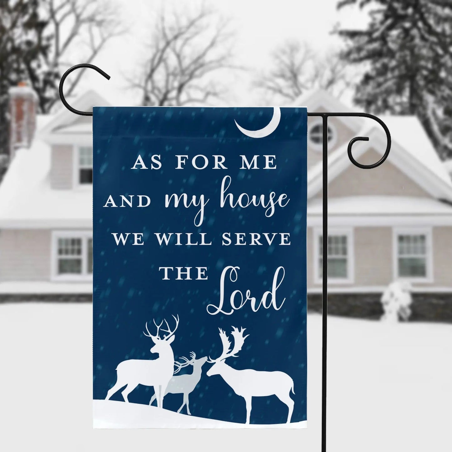 Winter Deer Scripture Garden Flag, Christian Garden Flag | Joshua 24:!5 Amazing Faith Designs