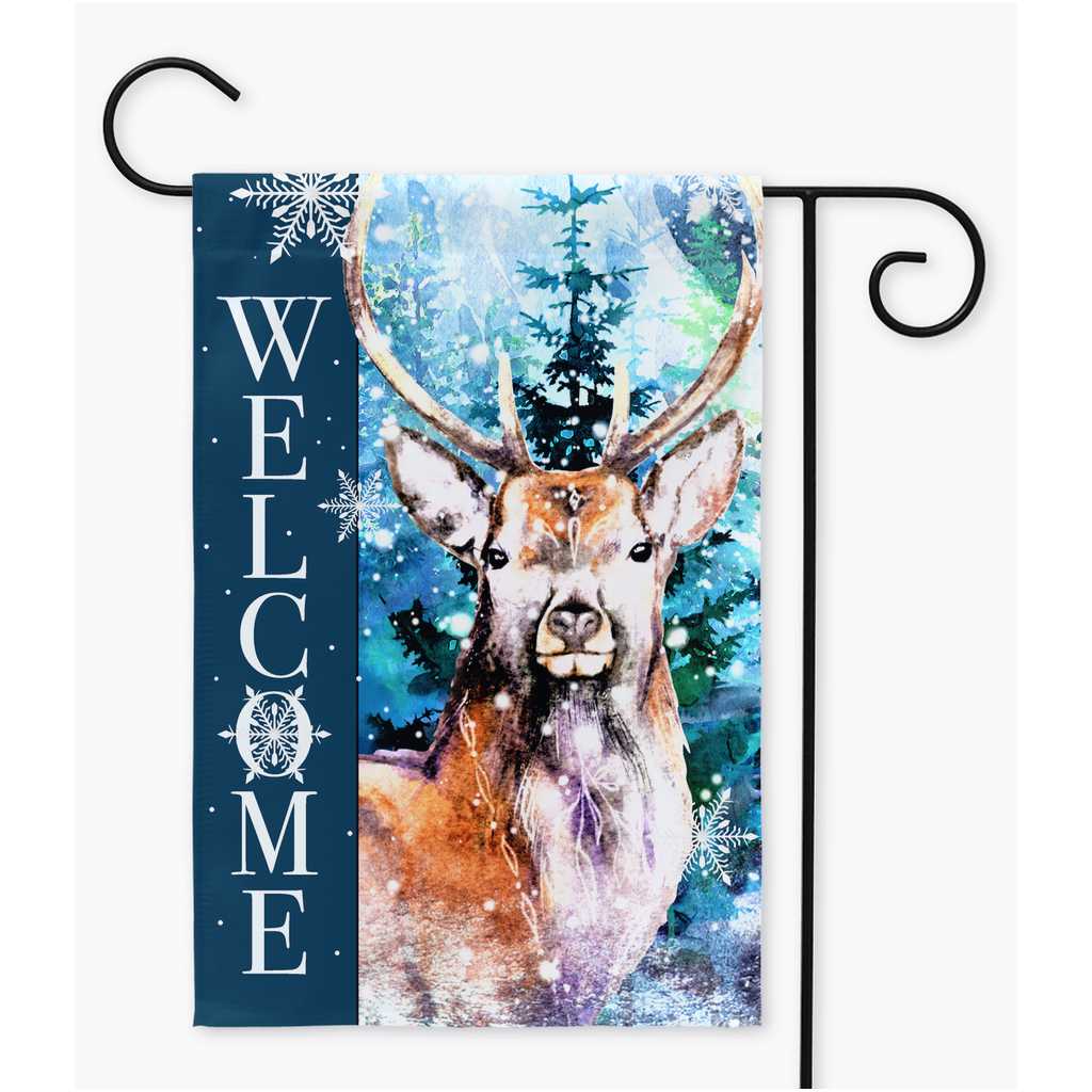 Winter Deer Welcome Garden Flag Amazing Faith Designs