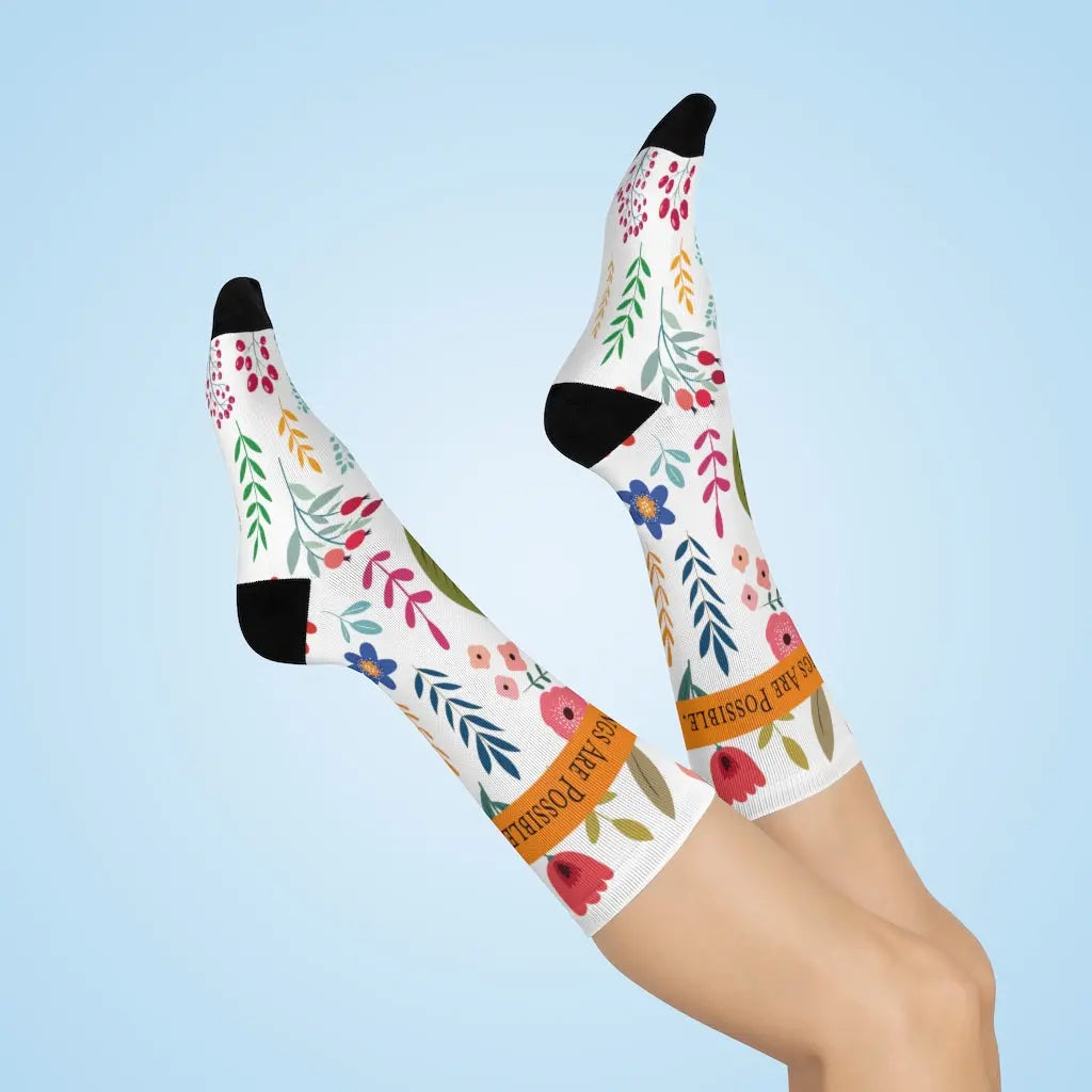 With God All Things Are Possible Christian Socks | Floral Socks for Her Printify