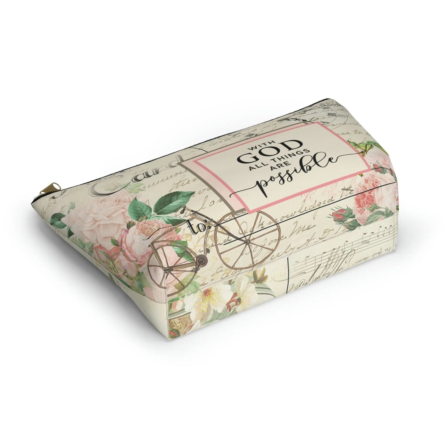 With God All Things Are Possible Makeup Accessory Pouch w T-bottom - Vintage Bicycle Printify