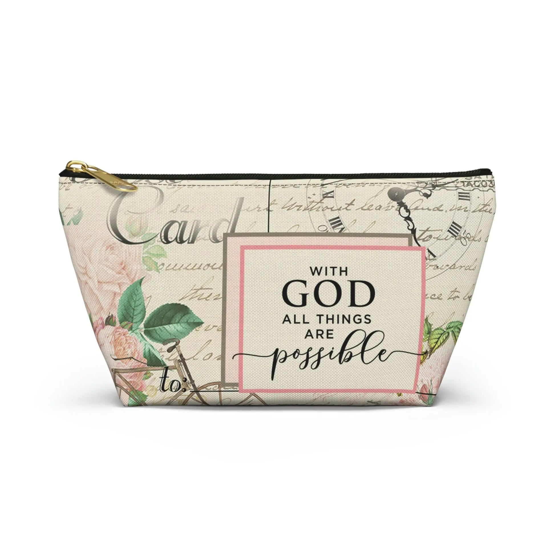 With God All Things Are Possible Makeup Accessory Pouch w T-bottom - Vintage Bicycle Printify