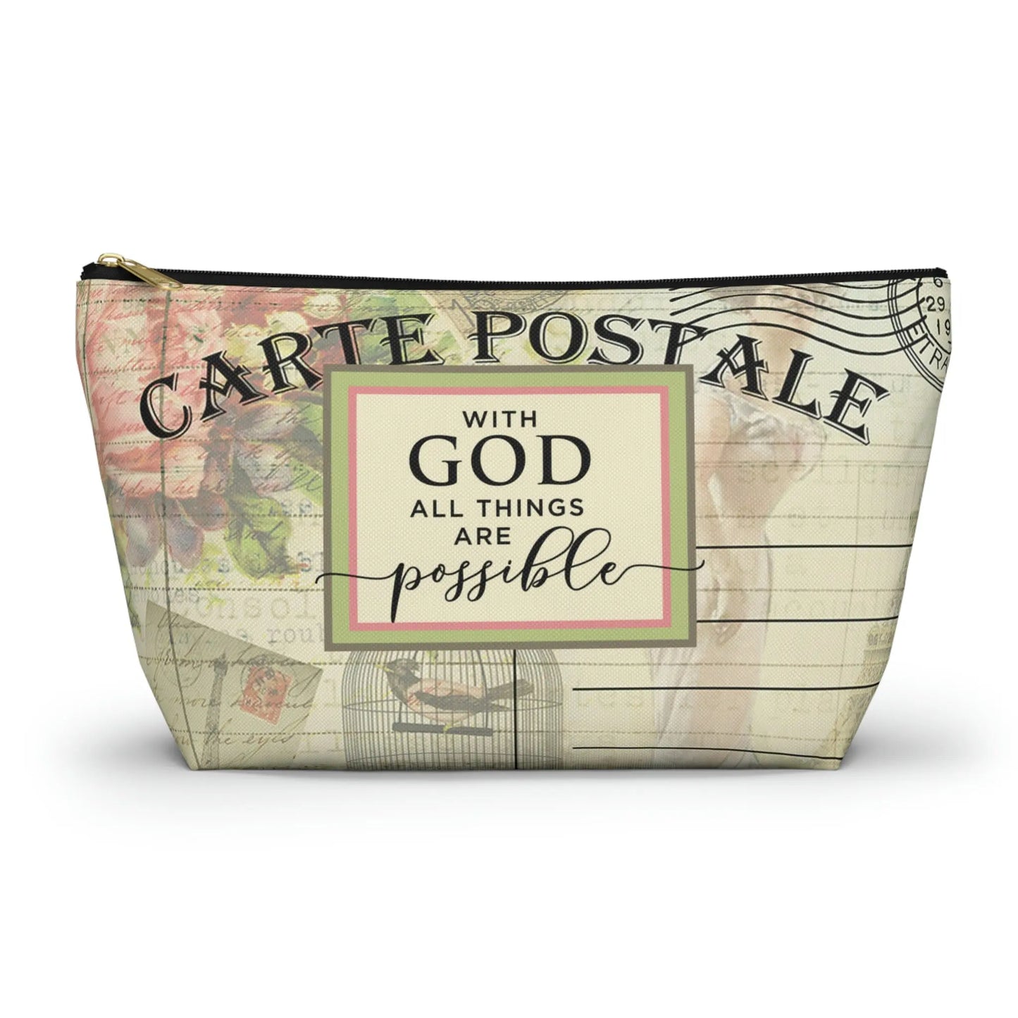 With God All Things Are Possible Makeup Accessory Pouch w T-bottom - Vintage Paris Dressmaker Printify