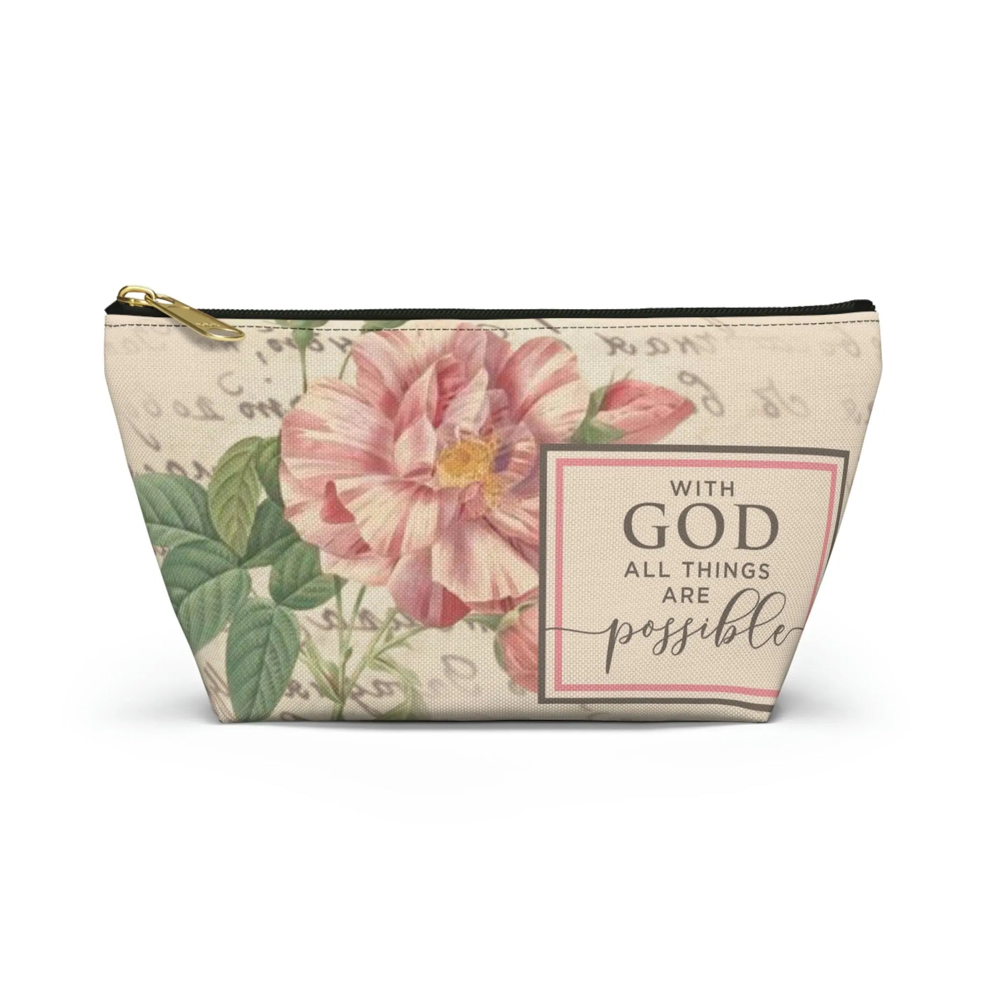 With God All Things Are Possible Makeup Accessory Pouch w T-bottom - Vintage Roses Printify