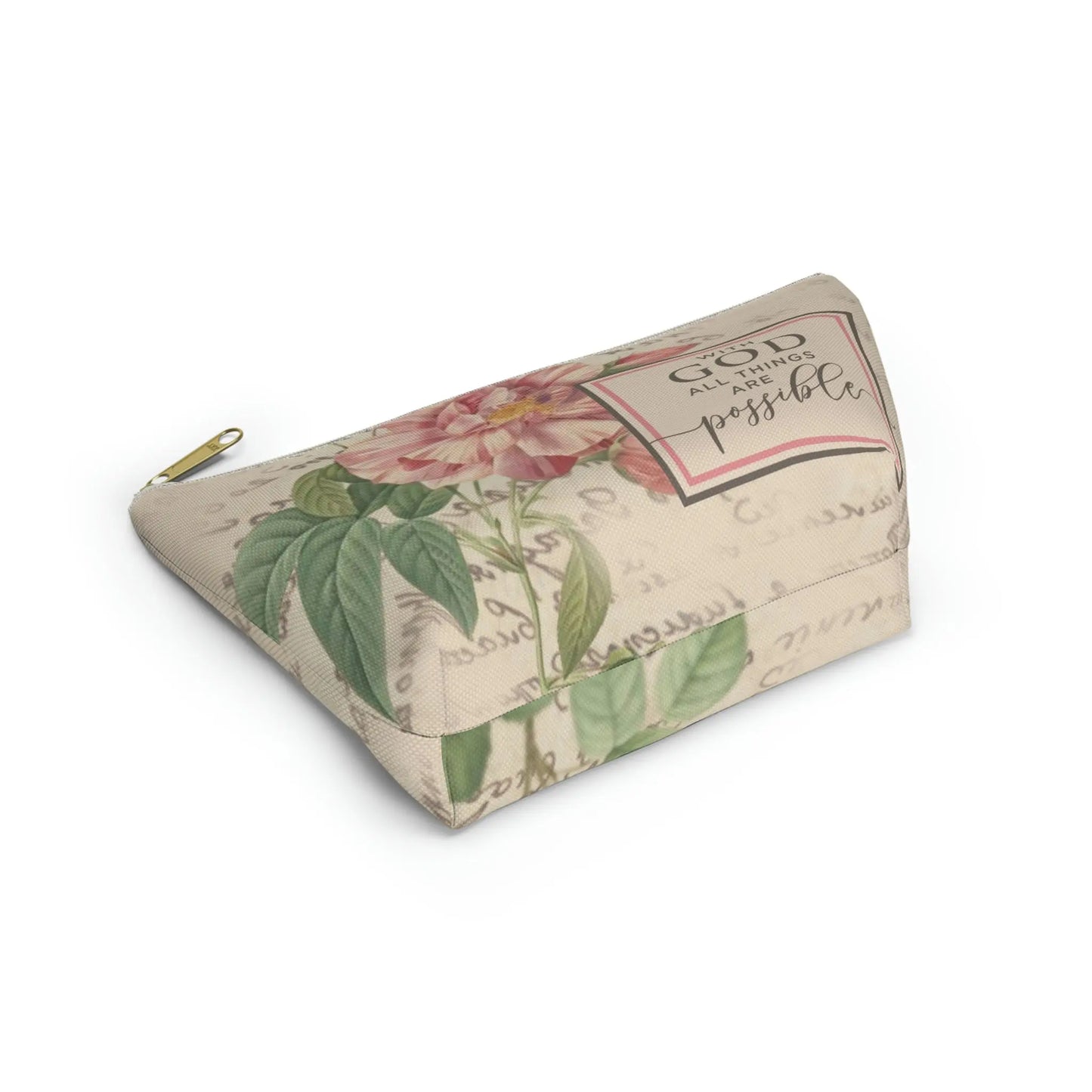 With God All Things Are Possible Makeup Accessory Pouch w T-bottom - Vintage Roses Printify