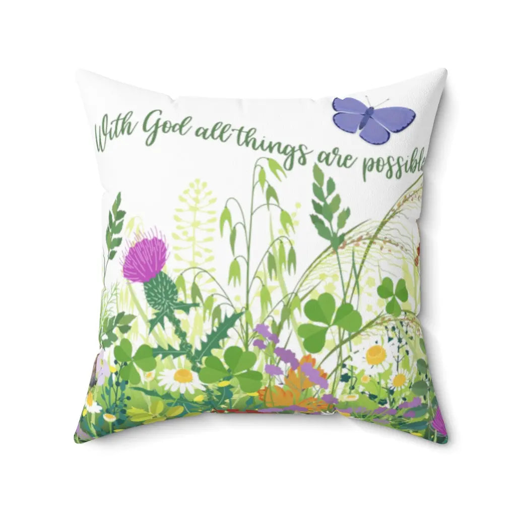 With God All Things Are Possible Summer Meadow 14" or 20" Square Decorator Pillow Printify