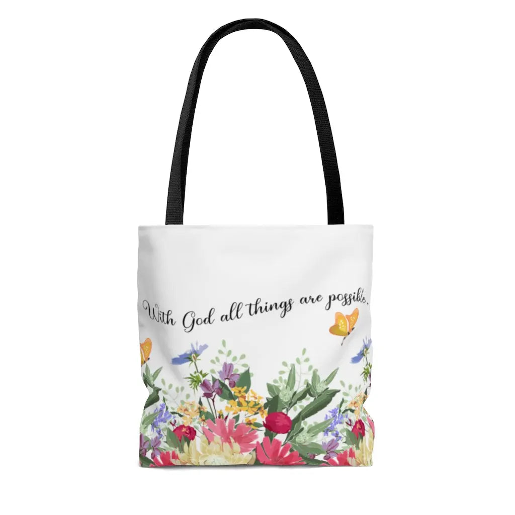 With God All Things Are Possible Summer Mixed Flower Scripture Tote Bag Printify