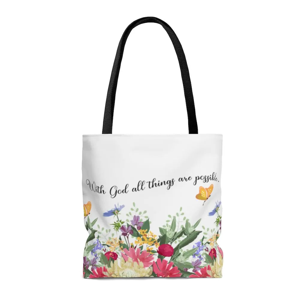 With God All Things Are Possible Summer Mixed Flower Scripture Tote Bag Printify