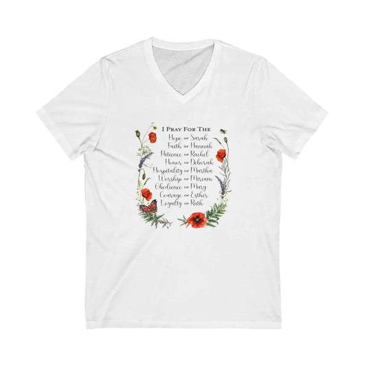 Women of the Bible V-neck T-shirt, Hope of Sarah, Faith of Hannah, Christian Tee Printify