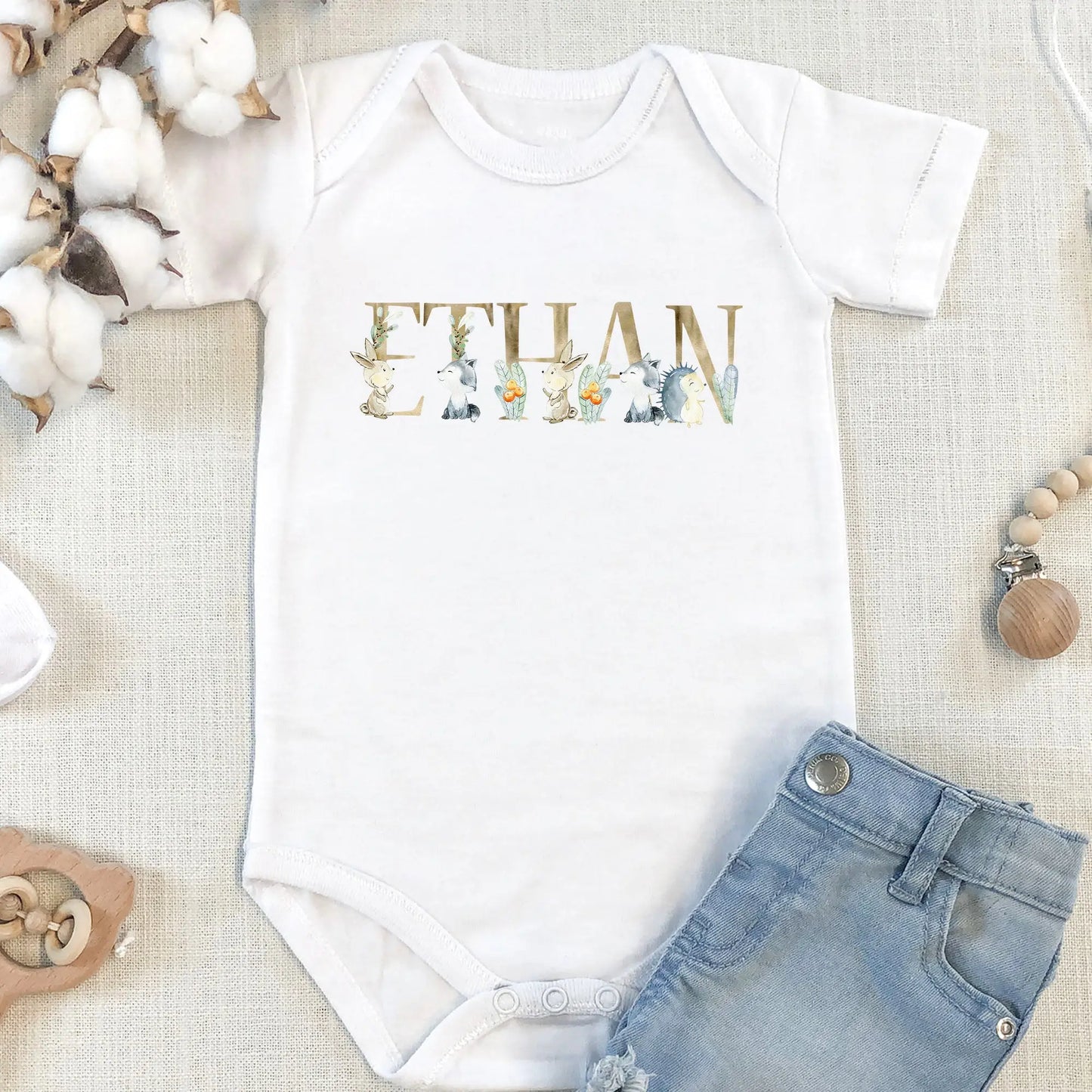 Woodland Animals Personalized Name Infant Bodysuit Onesie Printify