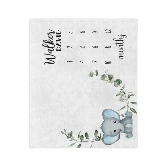 Elephant Personalized Baby Milestone Minky Blanket Printify